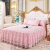 3 Layers Bed Skirt Lace Ruffled Bed Skirt Couvre Lit Bedroom Bed Cover with Surface Non-slip Mattress Cover Bedsheet Bedspread