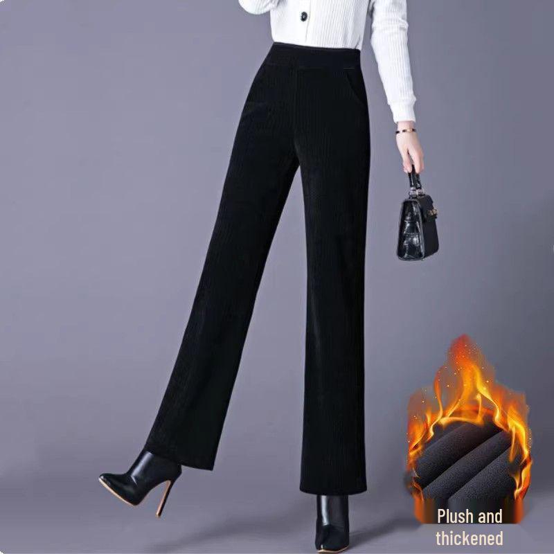 Women's Corduroy Wide-Leg Casual Pants - Autumn/Winter, Thickened, Plus Size, Straight, Loose Fit