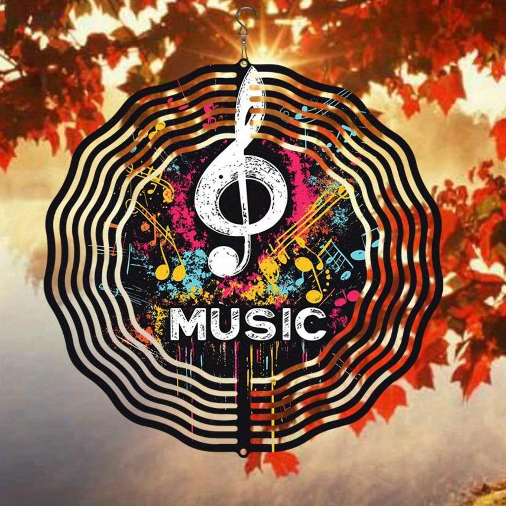 2D Musical Note Wind Spinner - Vibrant Kinetic Metal Art for Outdoor Decor, Durable Hanging Ornament for Garden