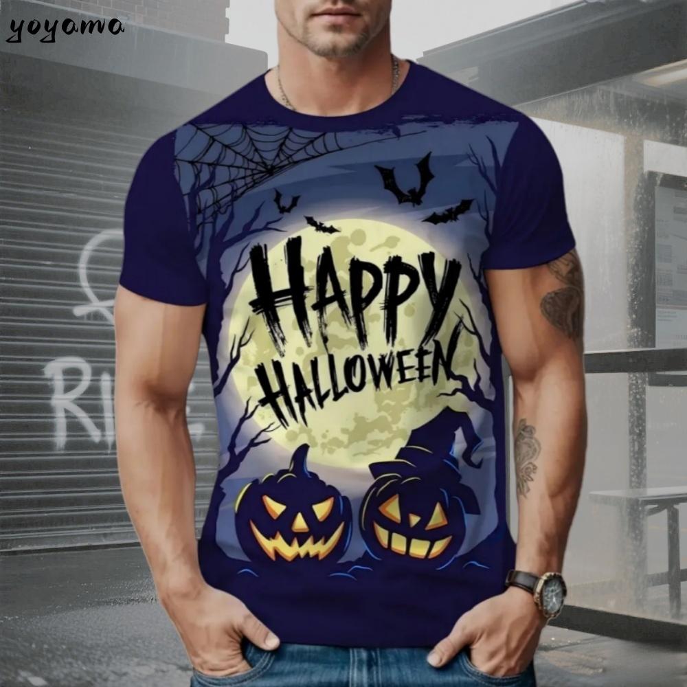 T-shirt for men, fun Halloween horror pumpkin 3D printed short sleeved top, casual round neck T-shirt for men, oversized men's short sleeved T-shirt