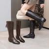 High-top Boots, Women's Shoes with Fleece Boots for Slimming, Thick-heeled Boots with Rear Zippers