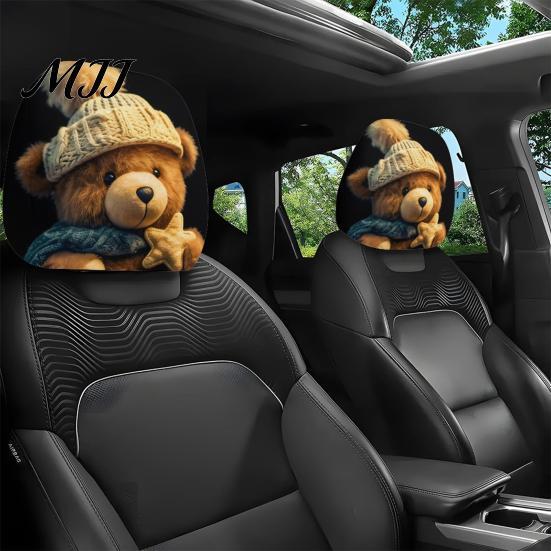 Protective Covers for Car Seats 2PCS Universal Knitting Headrest Cover, Dog/Cat/Tiger/Monkey Fit Auto Accessories Printed, Breathable Stretch Vehicle