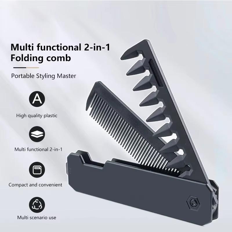 New 2 In 1 Pocket Folding Combs Plastic Wide Tooth Oil Head Comb Beard Combing Barber Hair Clipper Comb Salon Hair Styling Tools