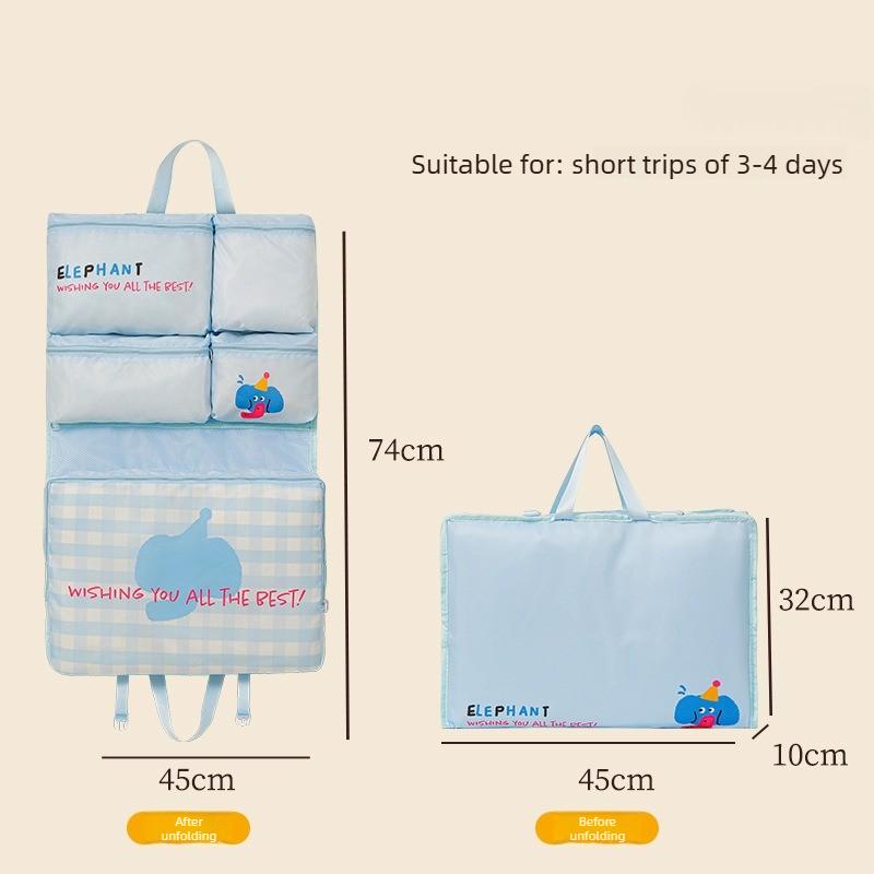 Cute Print Foldable Hanging Travel Storage Bag Waterproof Luggage Organizer Multi-Layer Zipper Short Trips Lightweight Bag