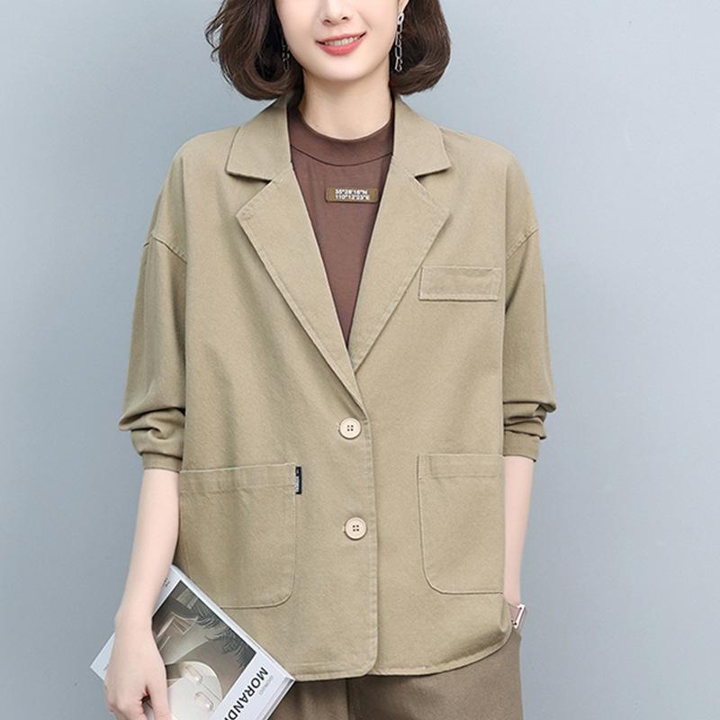 

2024 Весна/Осень Блейзер свободного кроя с короткими рукавами для женщин среднего возраста - Корейский стиль, Модный, Молодящий XXL (136-145 jin) хаки