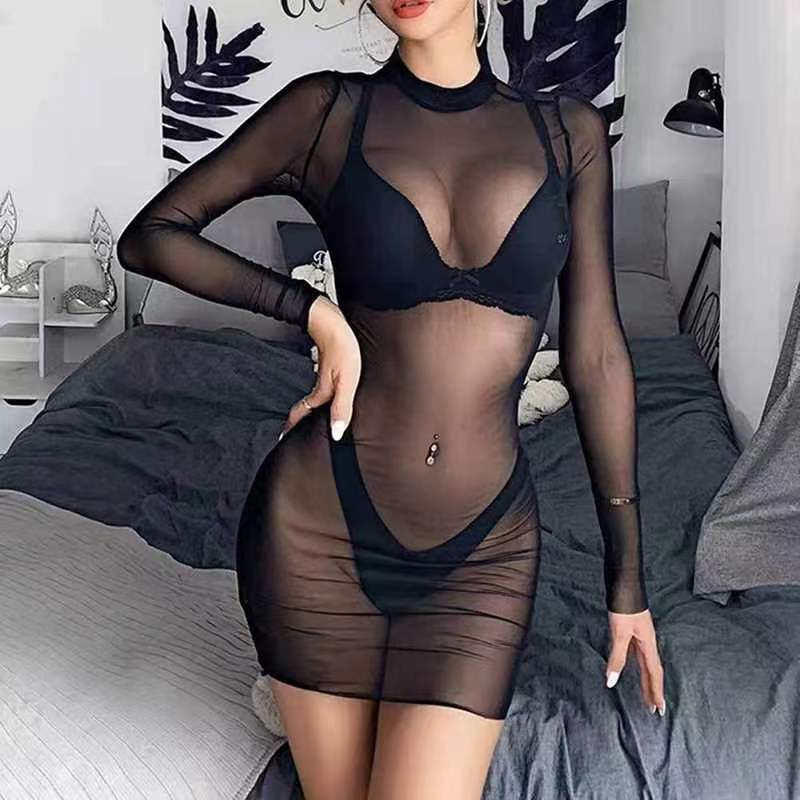 New pure mesh bikini perspective long-sleeved beach summer party slim dress
