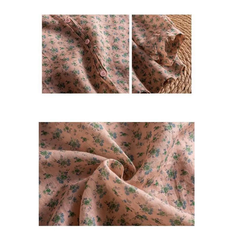 Versatile Spring Long-sleeved Cotton Sun  Shirt Floral Shirt for Women Fresh and Sweet Temperament