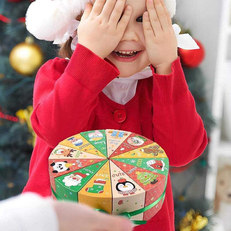 Caixa de Doces Feliz Natal, 12 unidades Caixas de Presente em Forma de Bolo Calendário do Advento Embalagem de Presente de Natal DIY Caixas de Presente de Contagem Regressiva para o Advento de Natal