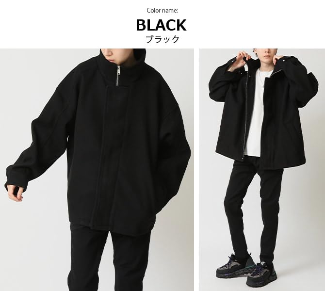 Arcade Oversized Tech Wool Short Oversized Size Black Men's Overcoat, Coat, Blouson, L,