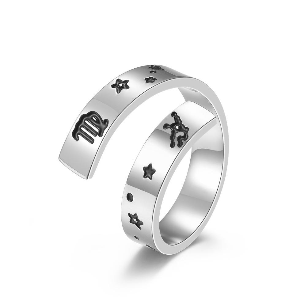 Neutral Cold Wind Twelve Constellations Adjustable Opening Titanium Steel Ring Stainless Steel Ring