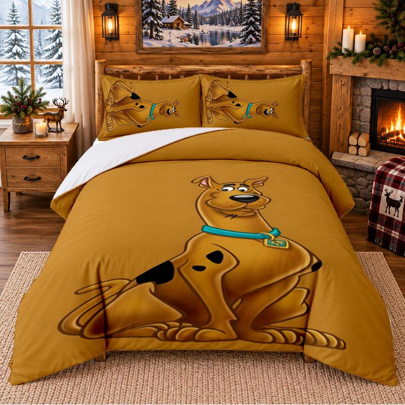Scooby Doo Pattern Bedding 3Pcs Set Bed Sheet And Pillowcases For Indoor Bedroom