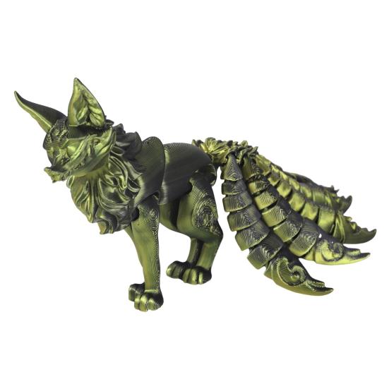 3D Printed Fox Ornament Nine Tailed Fox Figurine with Articulated Tails And Limbs Animal Action Figure Flexible Fidget Toy for Stress Relief Desk