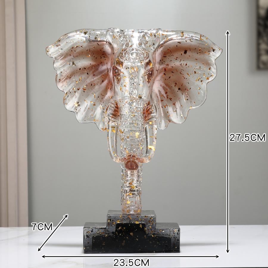 Resin Handicrafts Simulation Animal Sculpture Crystal Elephant Transparent Elephant Head Ornaments Home Decoration Accessories