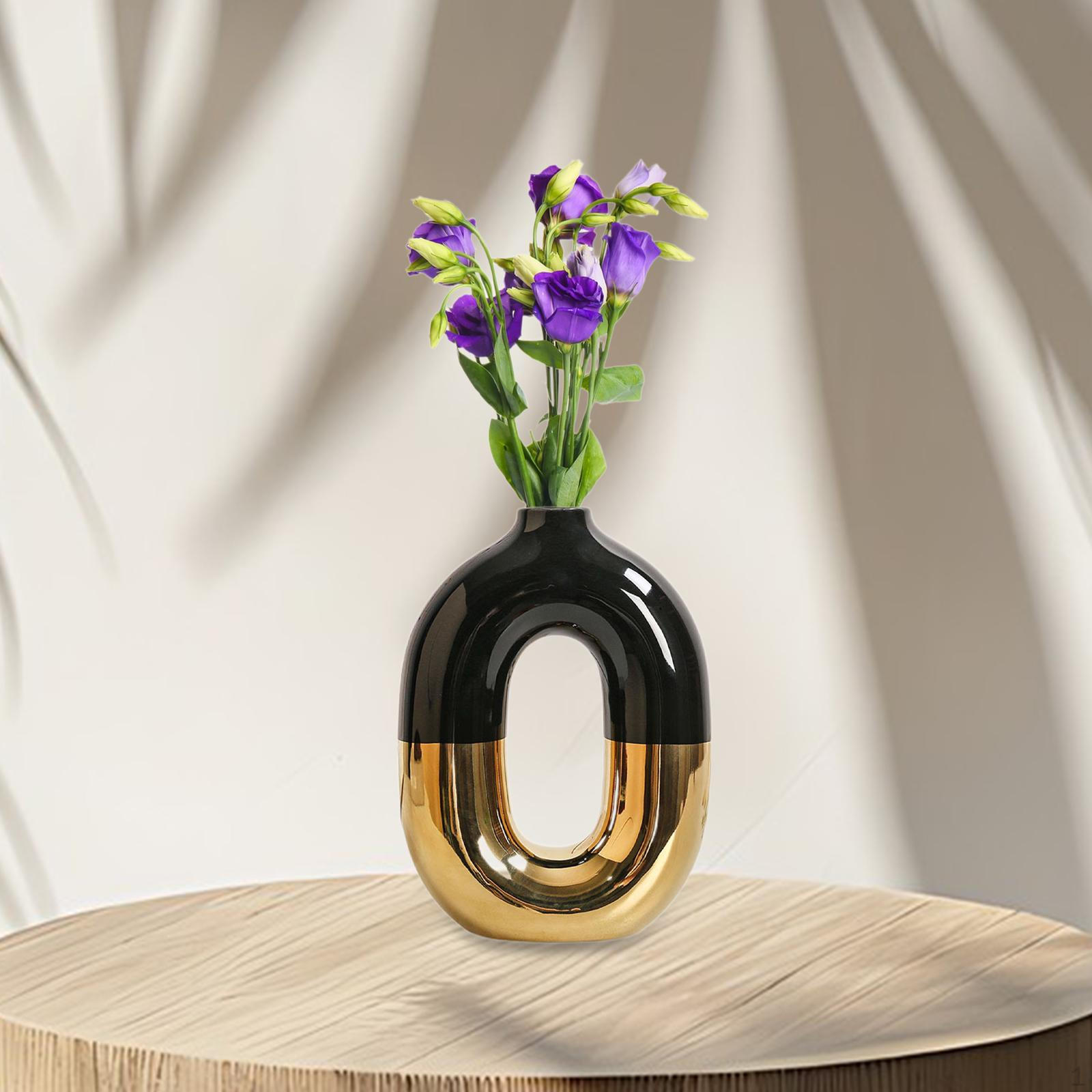 

Черно-золотая ваза Вазы-пончики Настольное украшение Полая керамическая Декоративная для каминной полки