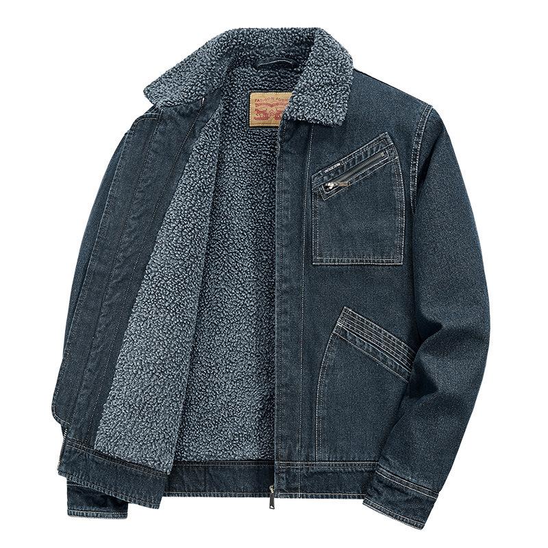 

2025 winter men s casual youth warm jacket plush thick denim cotton jacket men s trendy cotton jacket 4XL