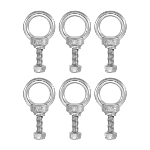 PATIKIL M6 Eye Bolts, 20mm Thread Length, 304 Stainless Steel External Threads, Hex Head Screws, Nuts, Gaskets, and Flat Washers Included, for Hanging