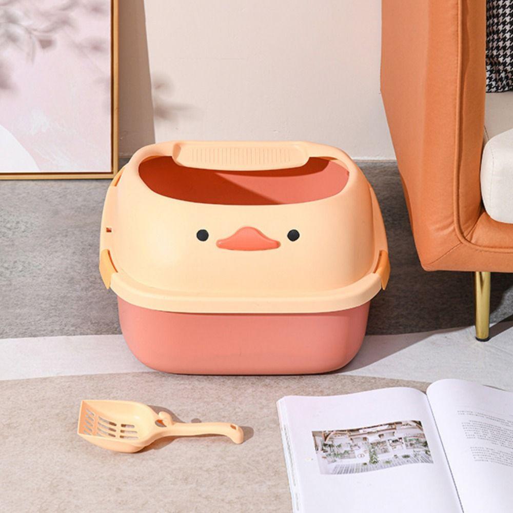 

Cartoon Cat Litter Tray with Scoop Plastic Kitten Litter Pan Pet Toilet Bedpan Home