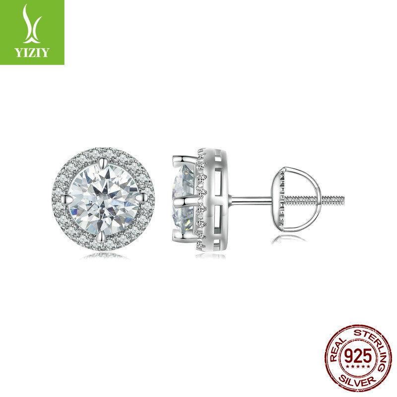 Classic Four-Claw One-Carat Mozzarella Diamond Stud Earrings For Women, Exquisite Sparkling Court Style S925 Sterling Silver Earrings