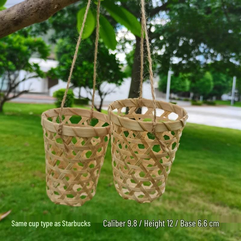 Bamboo Woven Drink Set: Milk Tea Cups, Ice Cream Cups & Basket