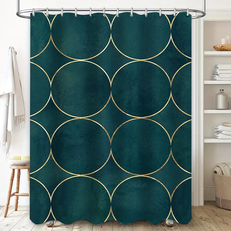Modern Green Gold Circle Shower Curtain For Bathroom Decor Waterproof Fabric, Easy Installation Kit Included