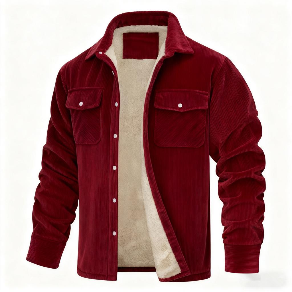 Men's Long-Sleeve Corduroy Jacket With Lapel, Pockets & Single-Breasted Design | Fleece-Lined For Warmth, Fashionable & Casual