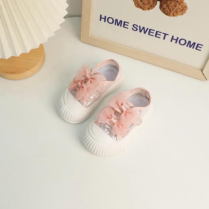 Girls Causal Shoes Summer Mesh Breathable Kids School Canvas Shoes Fashion Sequins Versatile Children Walking Shoes Hook Loop