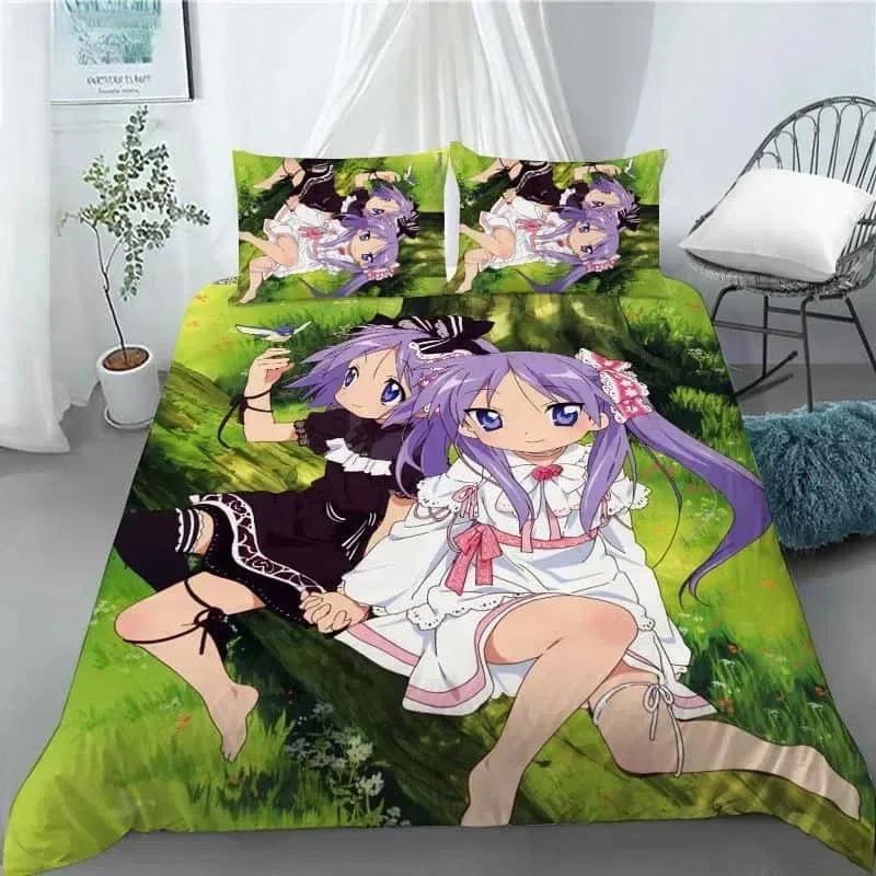 New Lucky Star 3D Print Anime Girl 3 PCS Duvet Cover Set Fashion Bedding Sets Comforter Duvet Cover Pillowcase Home Textiles