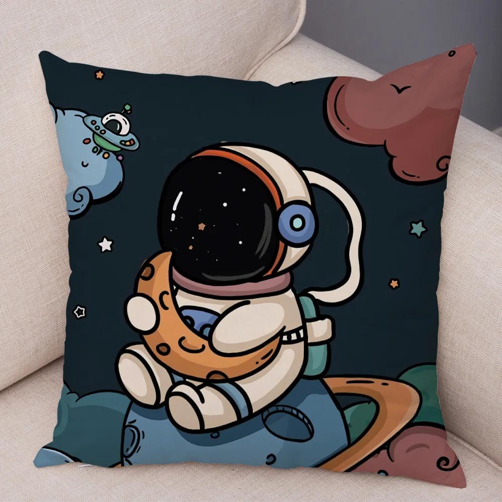 Cartoon Astronauten Kissenbezug Weicher Plüsch Dekor Kosmischer Himmel Kissenbezug für Sofa Zuhause Auto Doppelseitiger Druck Kissenhülle Kinderzimmer