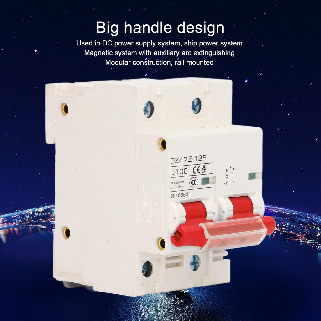 Circuit Breaker 2P D 47  125 100A DIN Rail  ature Circuit Breaker for Solar PV System 1000V