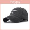 Neutral Cotton Wash Vintage Shark Embroidered Baseball Cap With Adjustable Strap