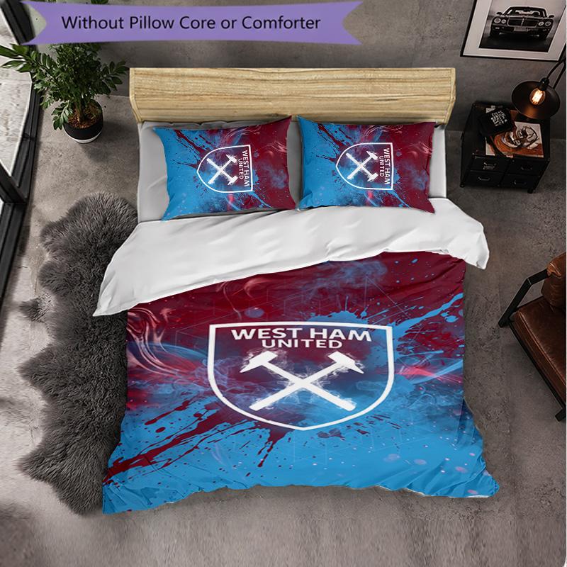 West Ham United Football 3 Piece Bedding Set Soft Duvet Cover Set with Pillowcases Printed Bedroom Decor Set for Home