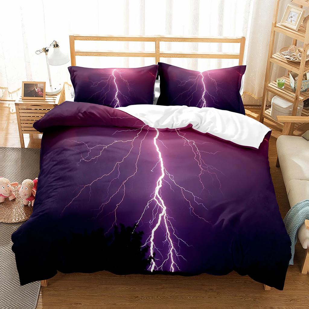 Lightning Duvet Cover Set King Queen Single Size Washed Cotton Comforter Cover For Kids Teens Adults Bedding Set With Pillowcase