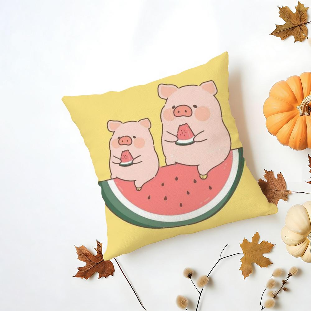 Cartoon LLulu Pig Pink Cushion Cover Iceland Washable Linen Soft for Daily Sofa Bed Home Room Decor