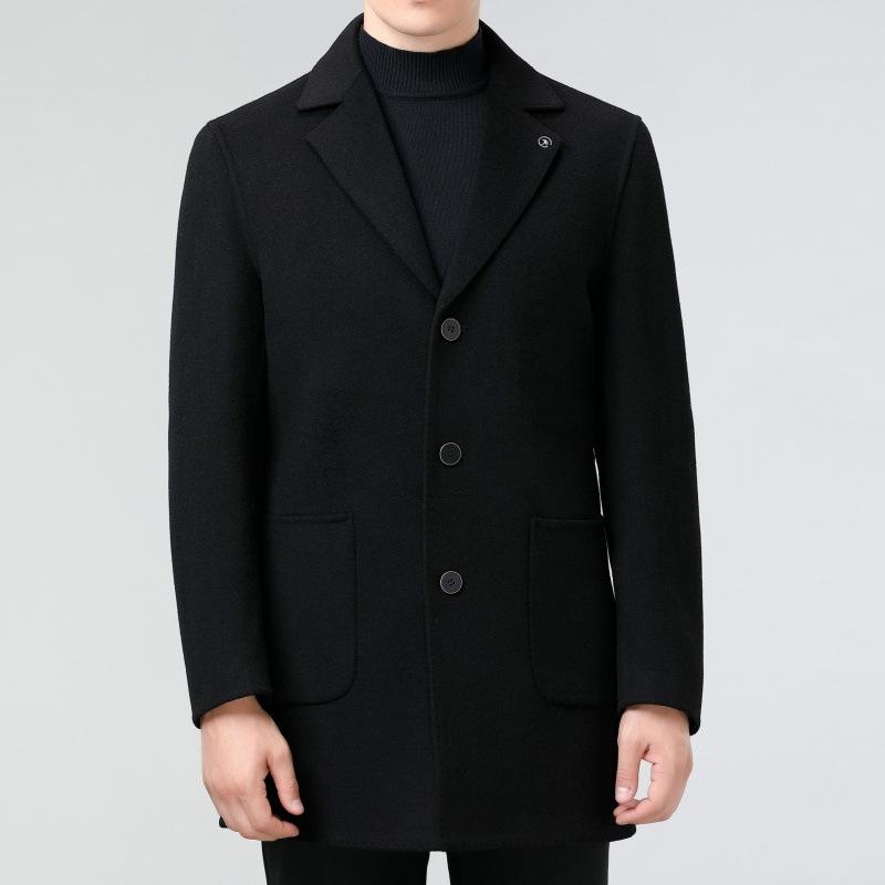 Autumn and Winter Double-sided Cashmere Coat for Men, Mid-length Suit Collar Woolen Coat, Middle-aged Dad Woolen Windbreaker
