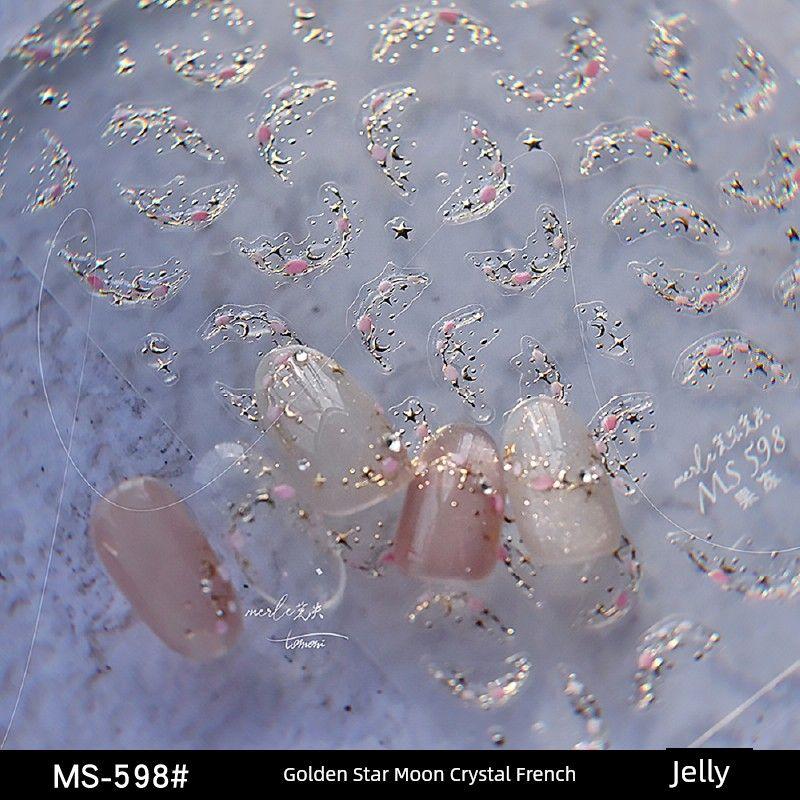 

Xingyue Crystal French Nail Sticker Hot Stamping Gold and Silver Jelly Relief Adhesive Star Moon Bright Galaxy Fairy Nail MS-598# Golden Star Moon Crystal French Jelly