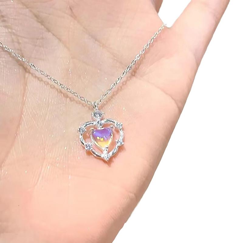 For Women Girls Light Luxury Temperament Fashion Pendant Necklace Wedding Party Jewelry Gift Simple Moonstone Love Necklaces