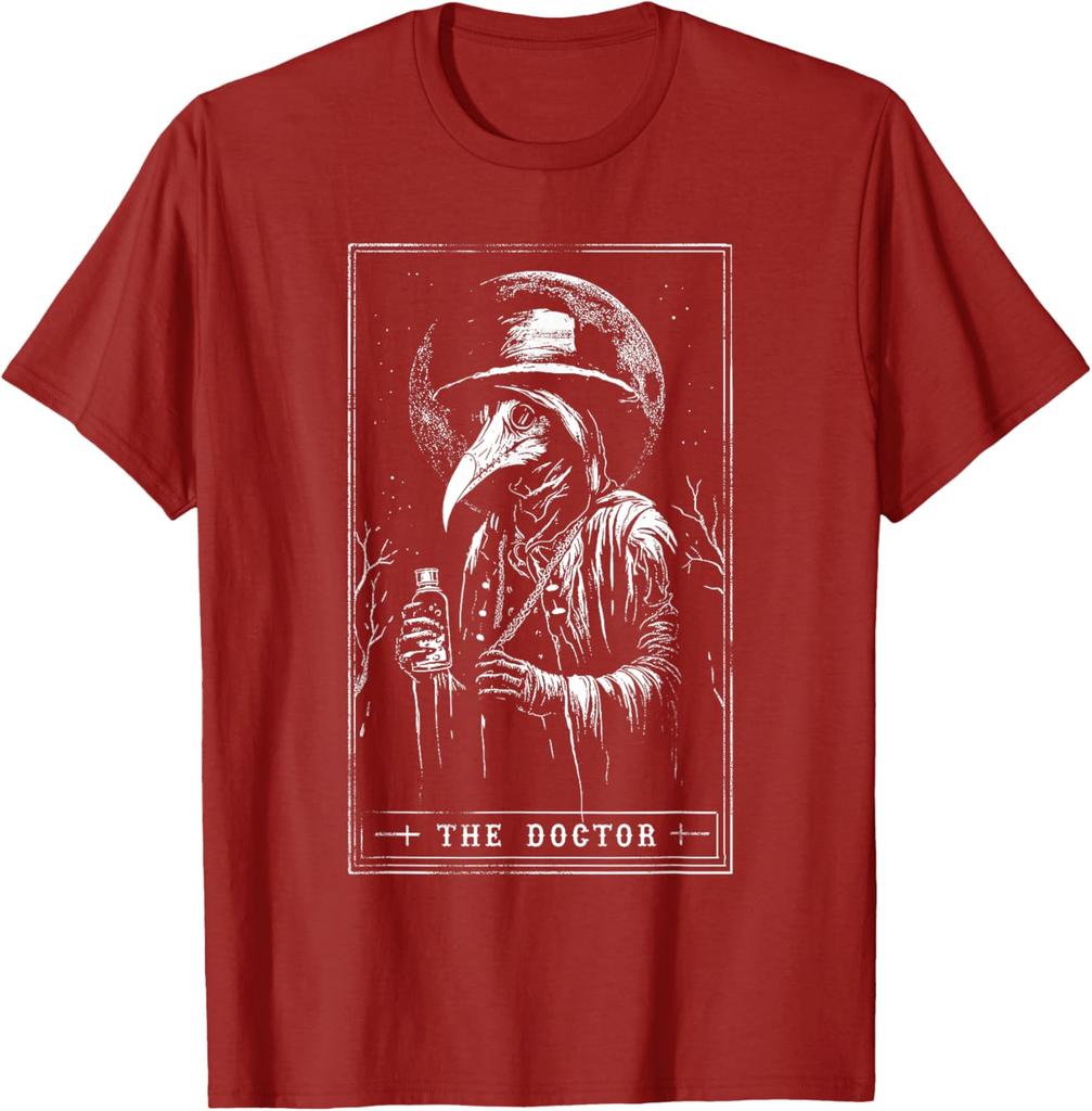 Pestdoktor Tarotkarte Grafik T-Shirt Herren Lässig Kurzarm Baumwolle T-Shirt Reise