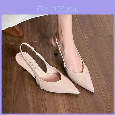 French Stylish Sexy Cat Heel Sandals With Patent Synthetic Leather For Summer Casual Wear