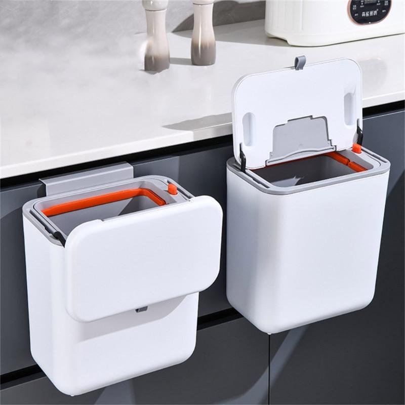 Hanging Kitchen Trash Can with Lid 9L Large Capacity Compost Bin for Under Sink or Countertop