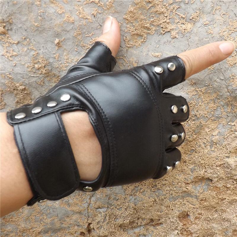 OLOEY Punk Rivet Half-Finger Stage Performance Gloves