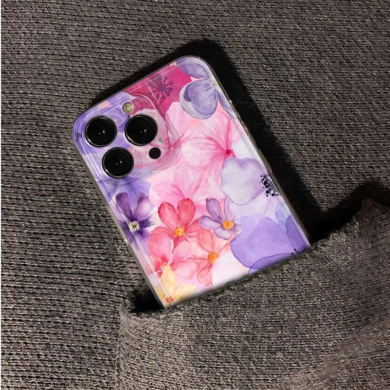 Pink Purple FloralPhone Case For iPhone 17 Air 16E 16 15 14 11 Pro Max Plus 13 12 Mini 8 7 X Transparent Shockproof Cover