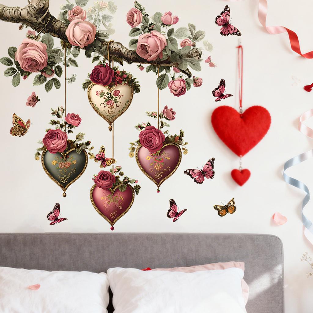 Valentinstag Baumzweig Wandaufkleber PVC Selbstklebend Abnehmbar für Schlafzimmer Wohnzimmer Eingangsbereich Hintergrund Heimdekoration