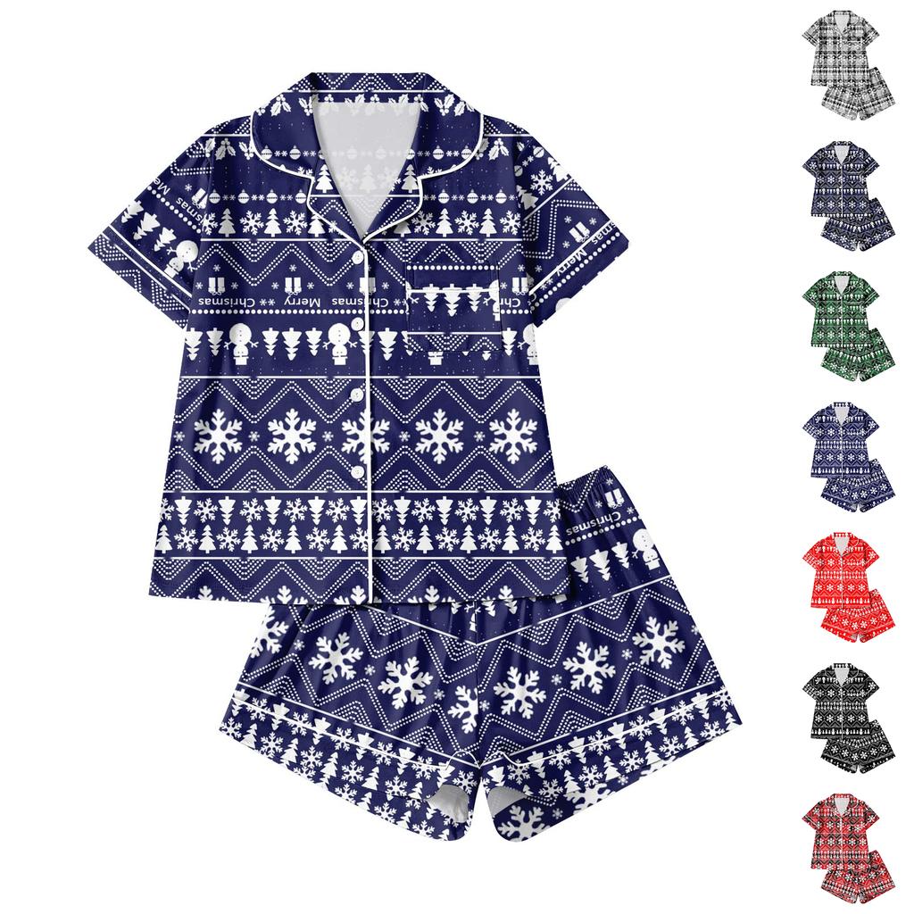 Women's Pajamas Fashion Two-Piece Shirt Shorts Set Soft Holiday Casual Clothing Set