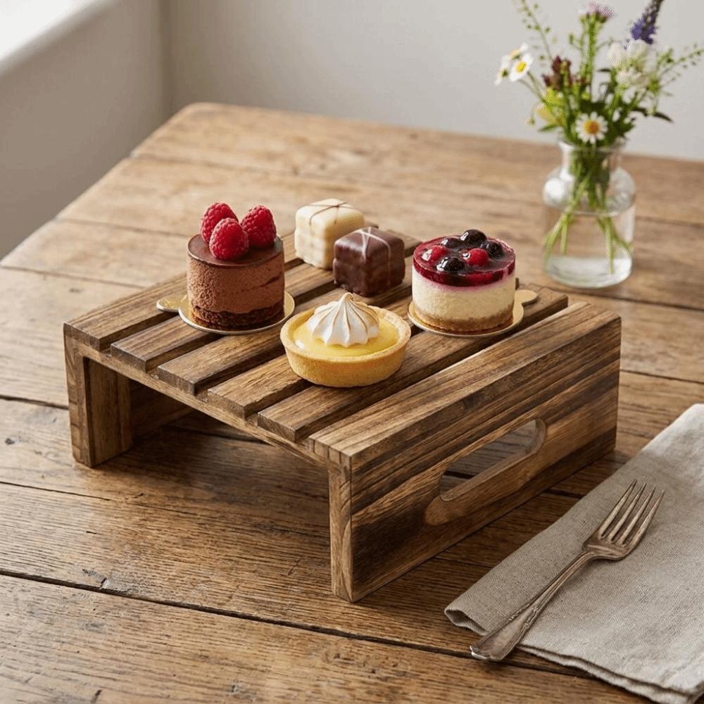 Solid Wood Cake Rack Rustic Serving Stand Dim Sum Rack Dessert Display Stand Kitchen Counter