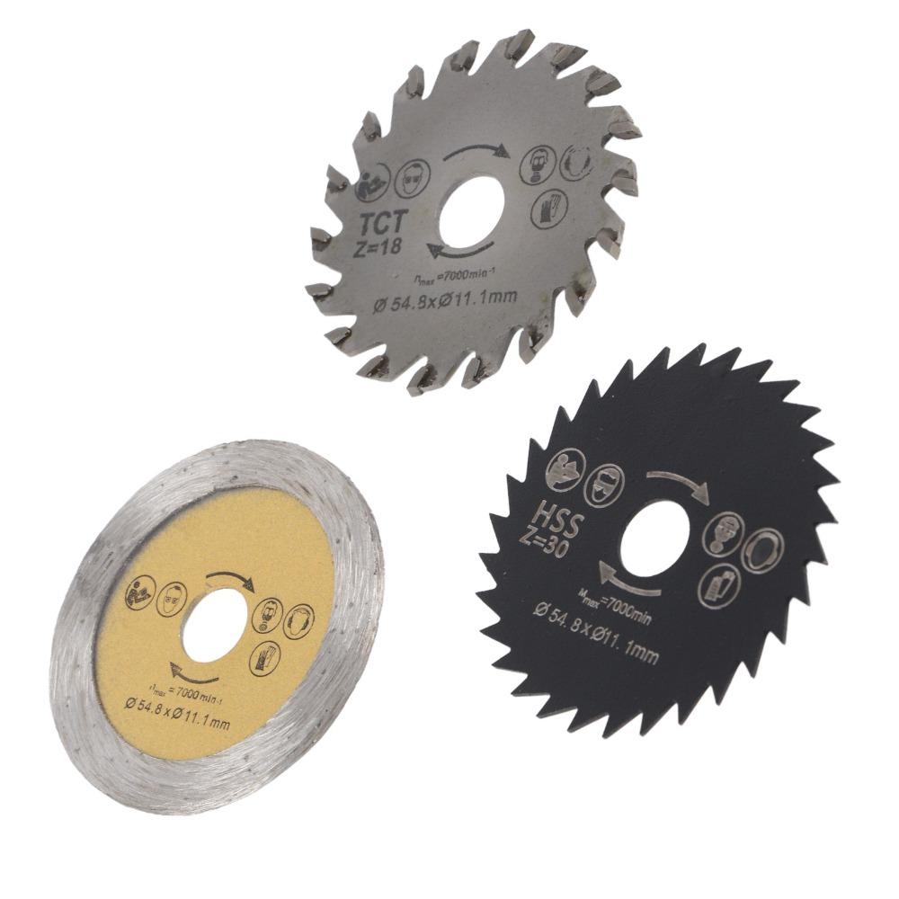 3pcs 54.8mm Diameter Mini Circular Saw Blade With Mandrel HSS Rotary Tool Saw Blade 11.1mm Bore Circular Saw Blade