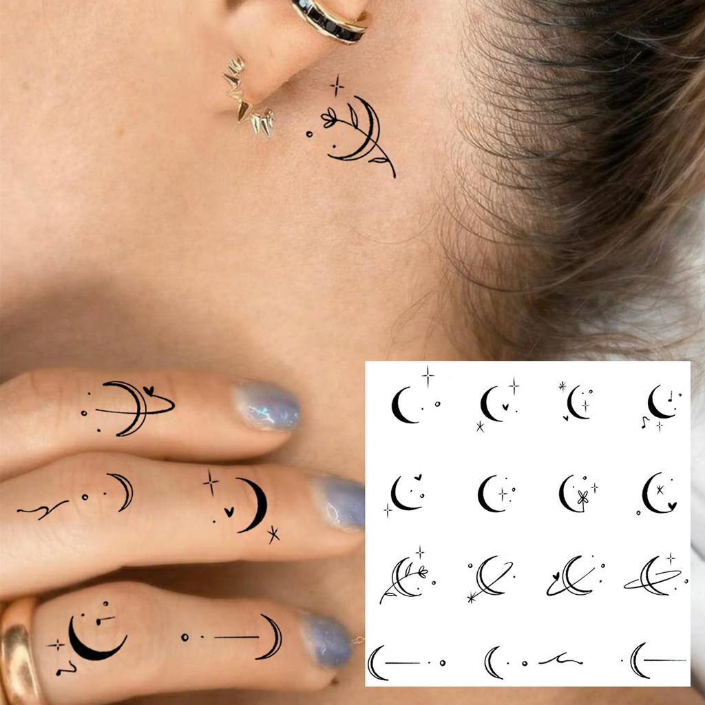 1 Sheet Small Pattern Temporary Tattoos For Women Finger Hand Ear, Realistic Star Sun Planets Fake Tattoo Sticker Durable Tatoos