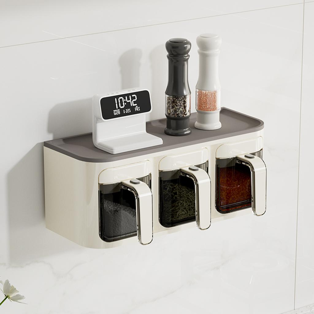 WMMO Wall Mount Seasoning Organizer Box Set of 3 Salt Best Shaker Spice Rack Compartment Storage Box Sugar Container Jar With Spoons for Home