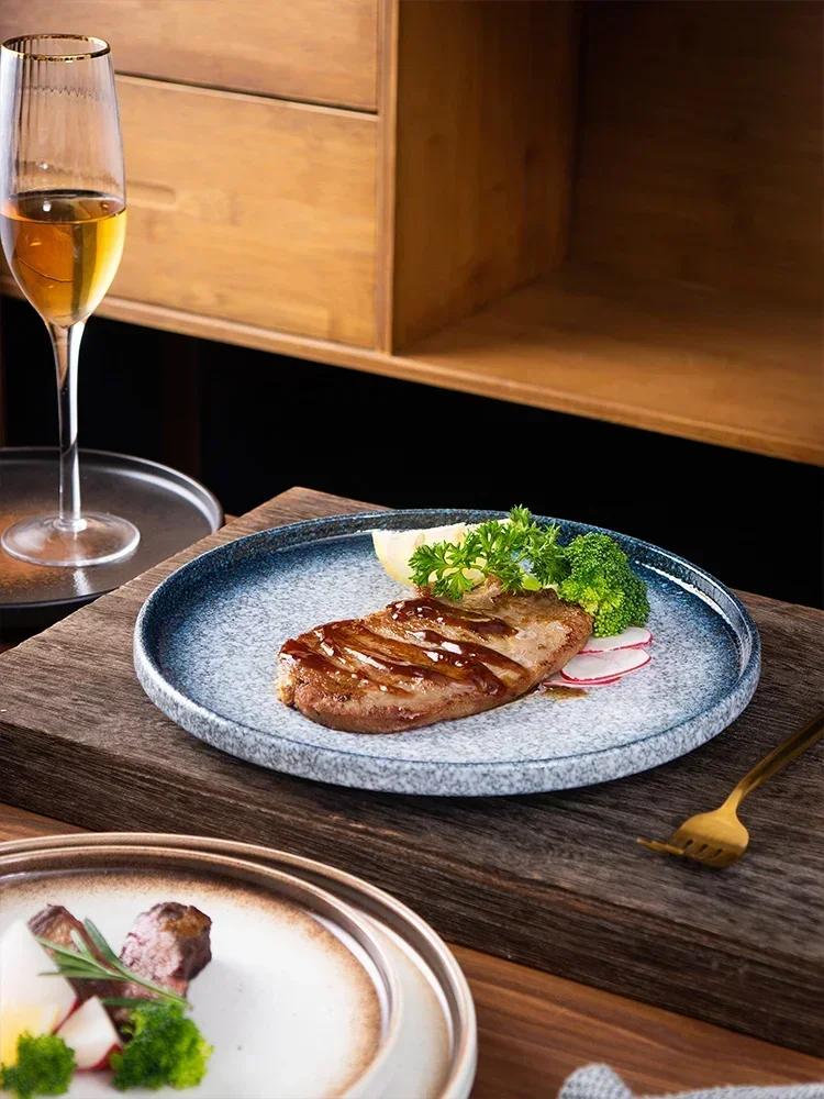 2pcs Black 8-inch Ceramic Steak Plate Household Western Food Pasta Tableware Restaurant Commercial Flat Plates Japanese Dishes