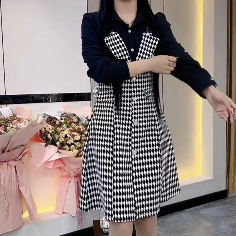 

Windproof Two-Piece Plaid Dress: Slimming, Height-Enhancing Women s Summer Outfit L 52.5-57.5kg чёрный