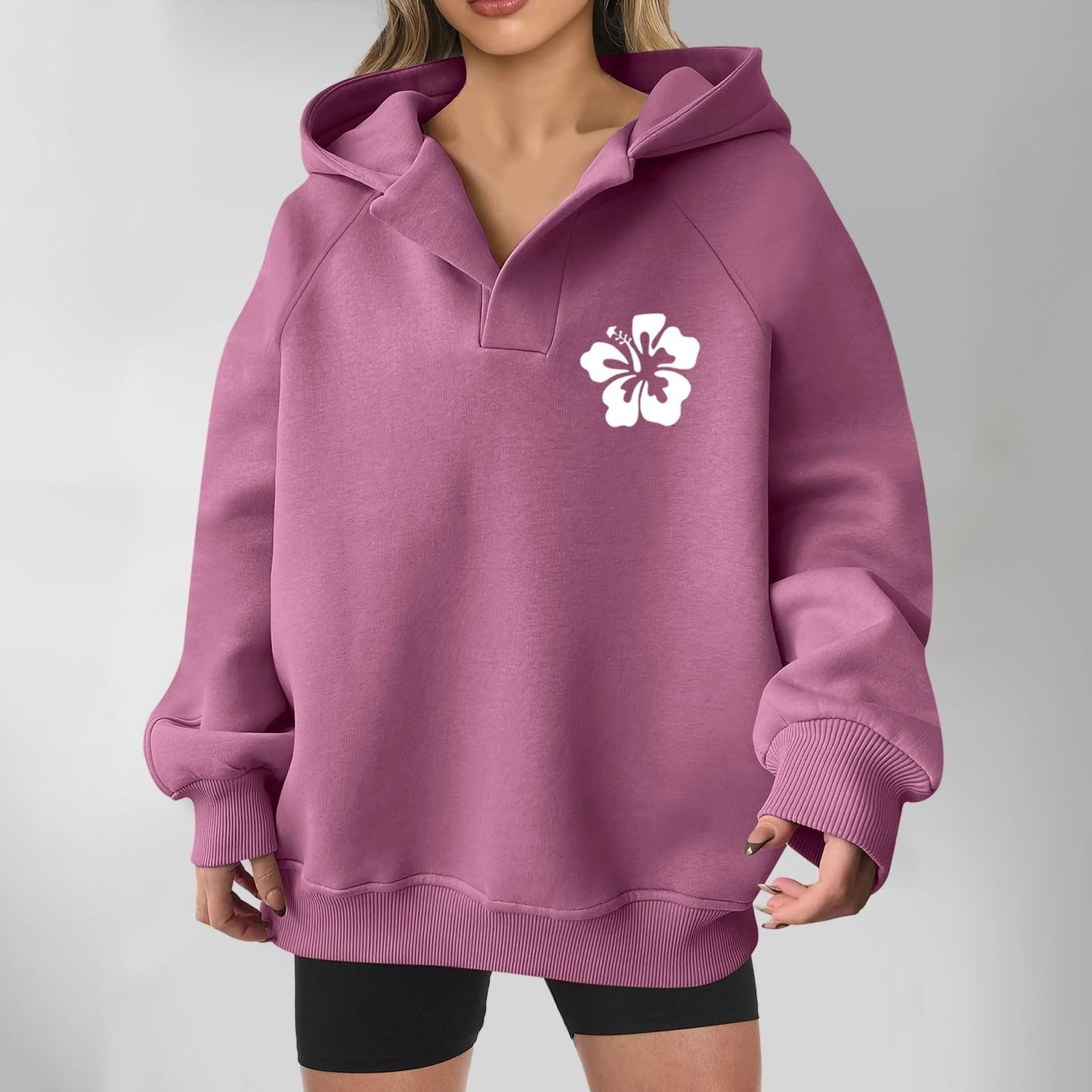 

Худі для жінок, осіння мода, повсякденне мистецтво, квіти, графічні букви, V-подібний виріз, топи з довгим рукавом, вільні блузки XXL рожевий